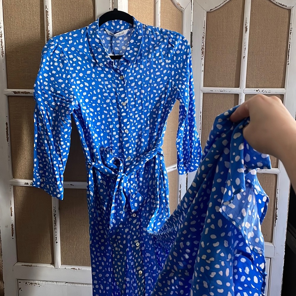 NWT Zara Blue and White polka dot Maxi Dress